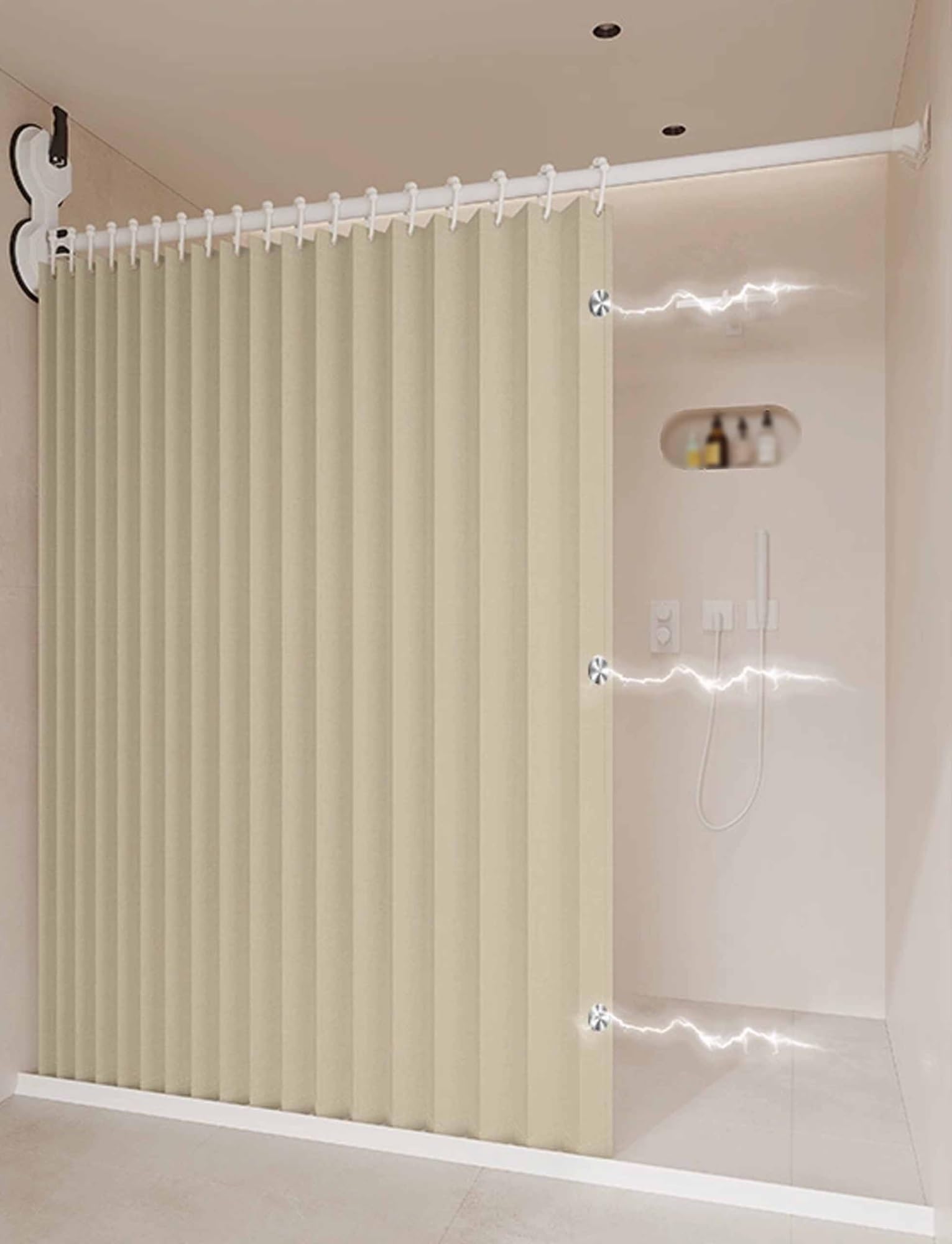Cortina de ducha ajustable sin taladro, divisor de baño plegable impermeable con ventosas, barra de ducha extraíble para separación en húmedo y seco, fácil de instalar