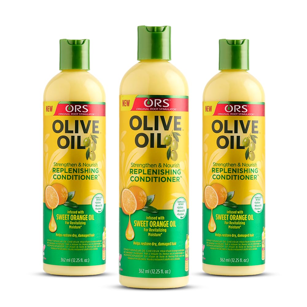 ORS Olive Oil Strengthen & Nourish Replenishing Conditioner infused with Sweet Orange Oil for Revitalizing Moisture 12.25 Ounce (Pack of 3)