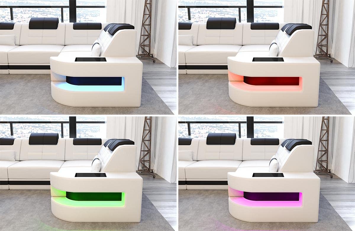 Sofa Dreams Ecksofa Como L Form Ledersofa - mit LED Beleuchtung, verstellbare Kopfstützen, Lederfarben wählbar/Ausrichtung wählbar (Ecke Links, Weiß-Schwarz)