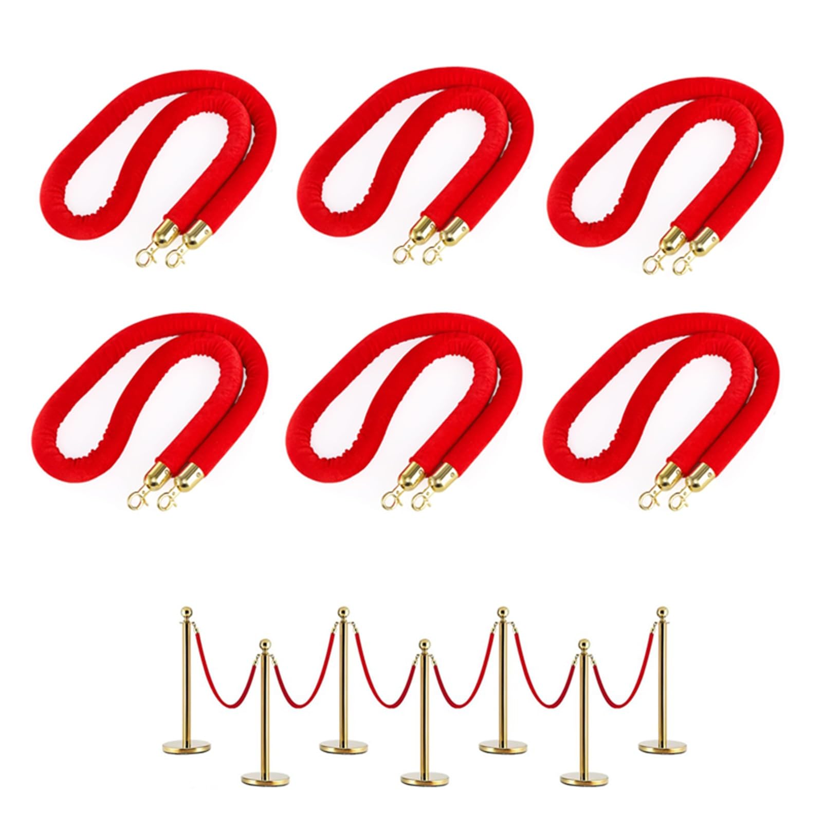 3-6 Foot Red Velvet Rope Ber Set with 6 Foam Ropes Crowd Control with Closure Safety Queue Stanchion for Events d Hook - 1m (3.3ft)