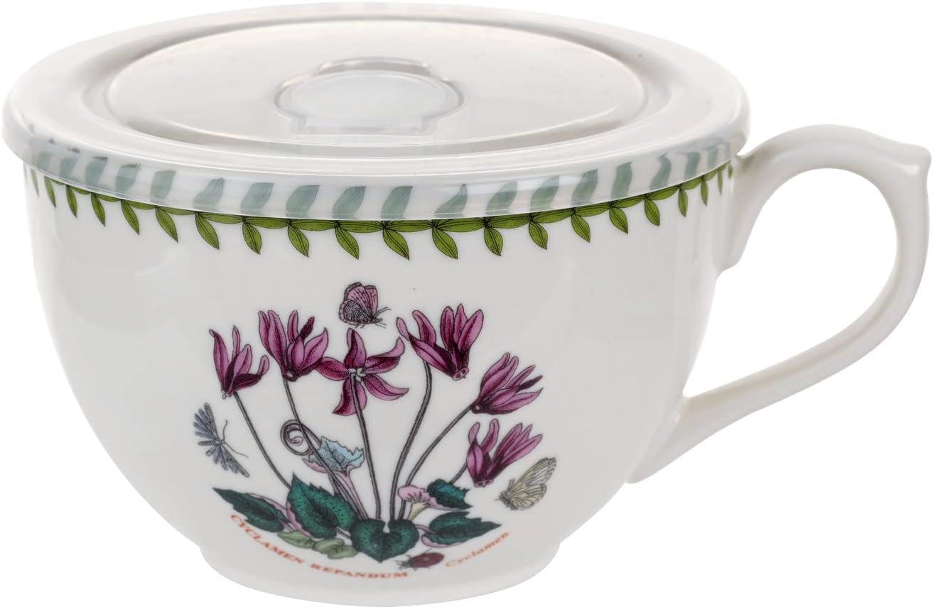 Portmeirion 612648 Botanic Garden Jumbo Cup with Lid, Cyclamen, 20 oz, White