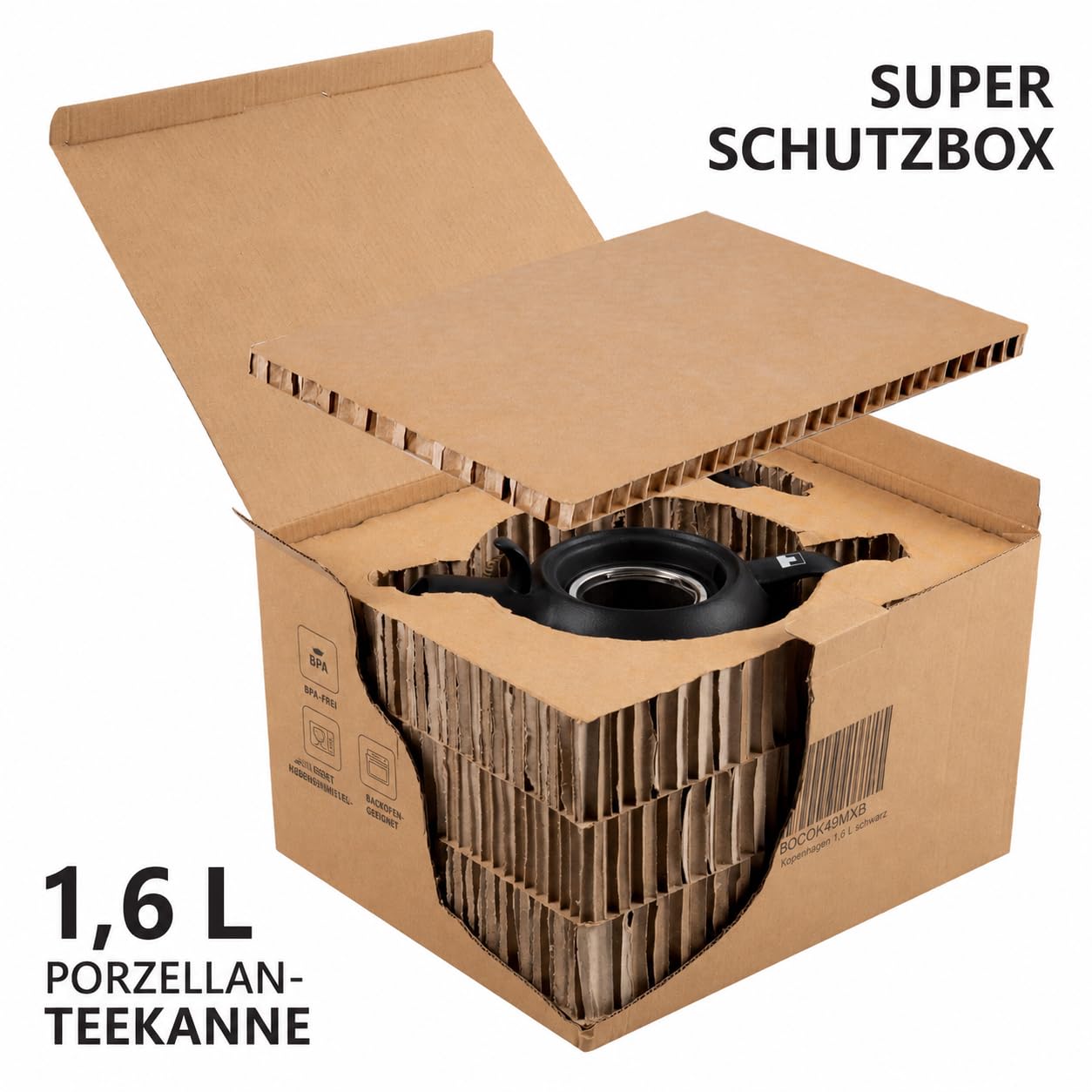 Urban Lifestyle Teekanne mit Stövchen 1,6 L Porzellan Teekanne Schwarz Matt mit Siebeinsatz aus Edelstahl für losen Tee Teekanne mit Stövchen und Tea Pot Kopenhagen