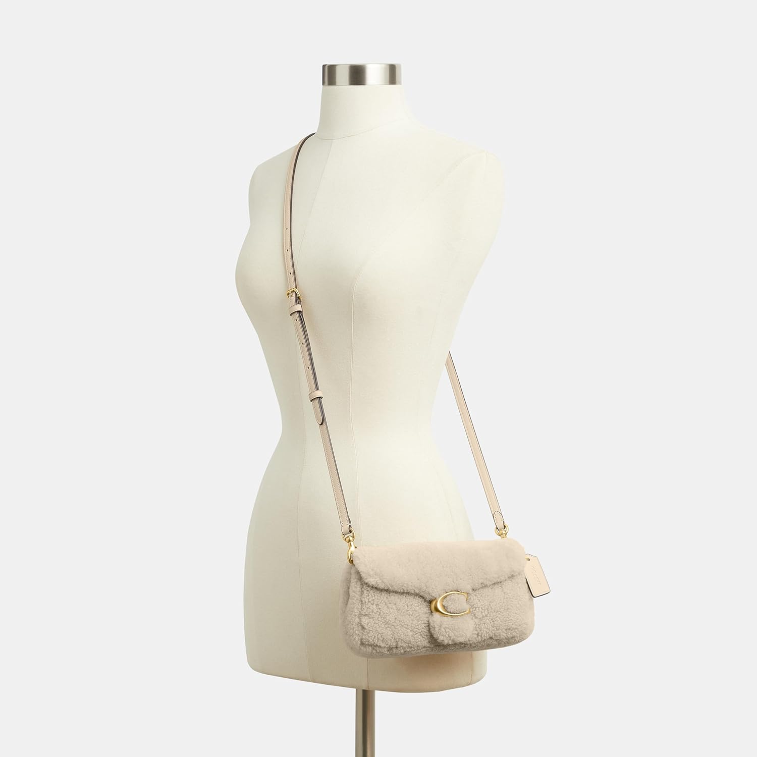 COACH Womens Tabby Chain Crossbody Bag 19 In Shearling Beige One Size