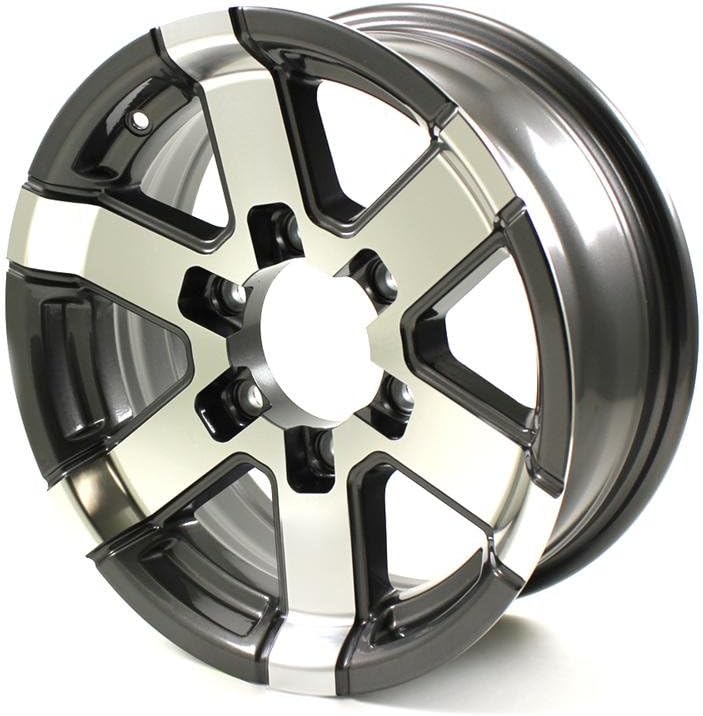 HWT 756655G 15X6 6/5.5 Aluminum Series07 Trailer Wheel - Gray Accent