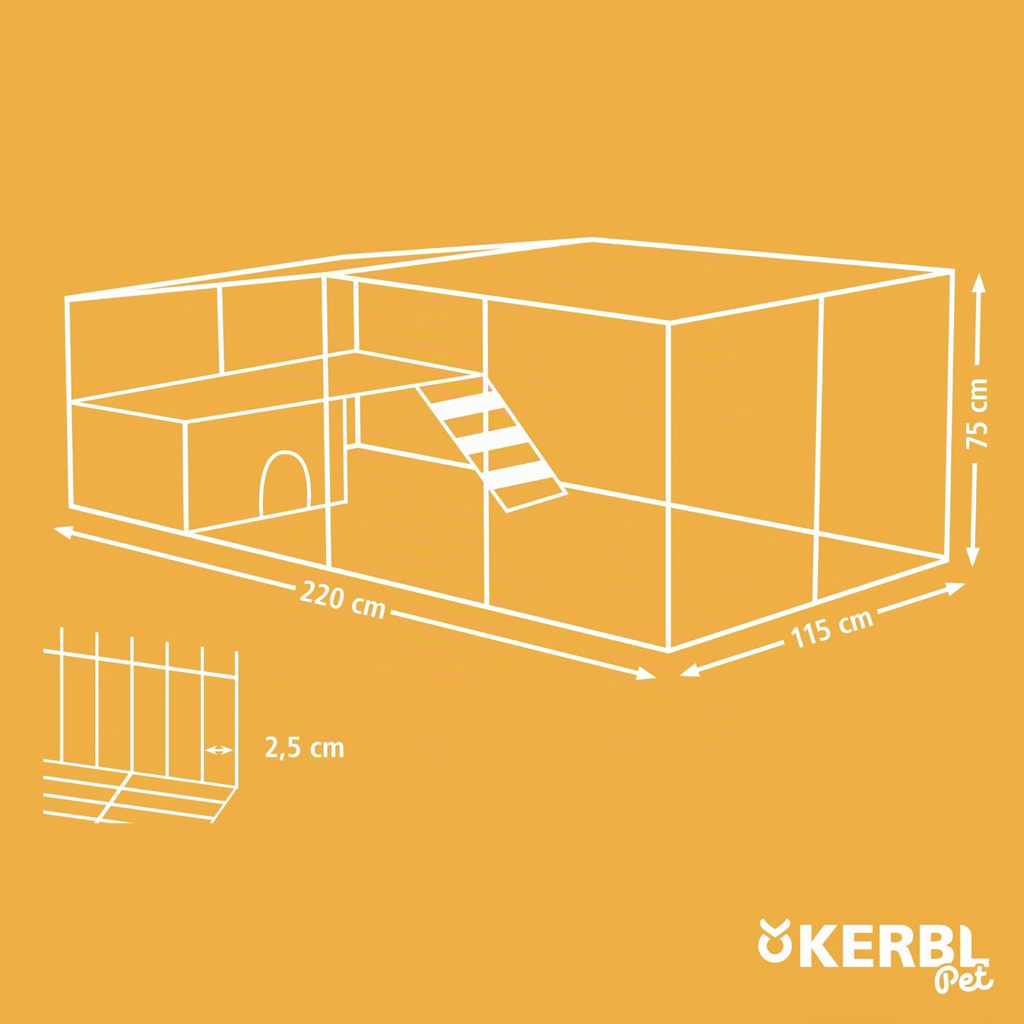 Kerbl Pet Recinto da esterno con barriera di sicurezza, recinto da esterno, recinto, 220x115x75cm, abete rosso, conigli, piccoli animali, coperto