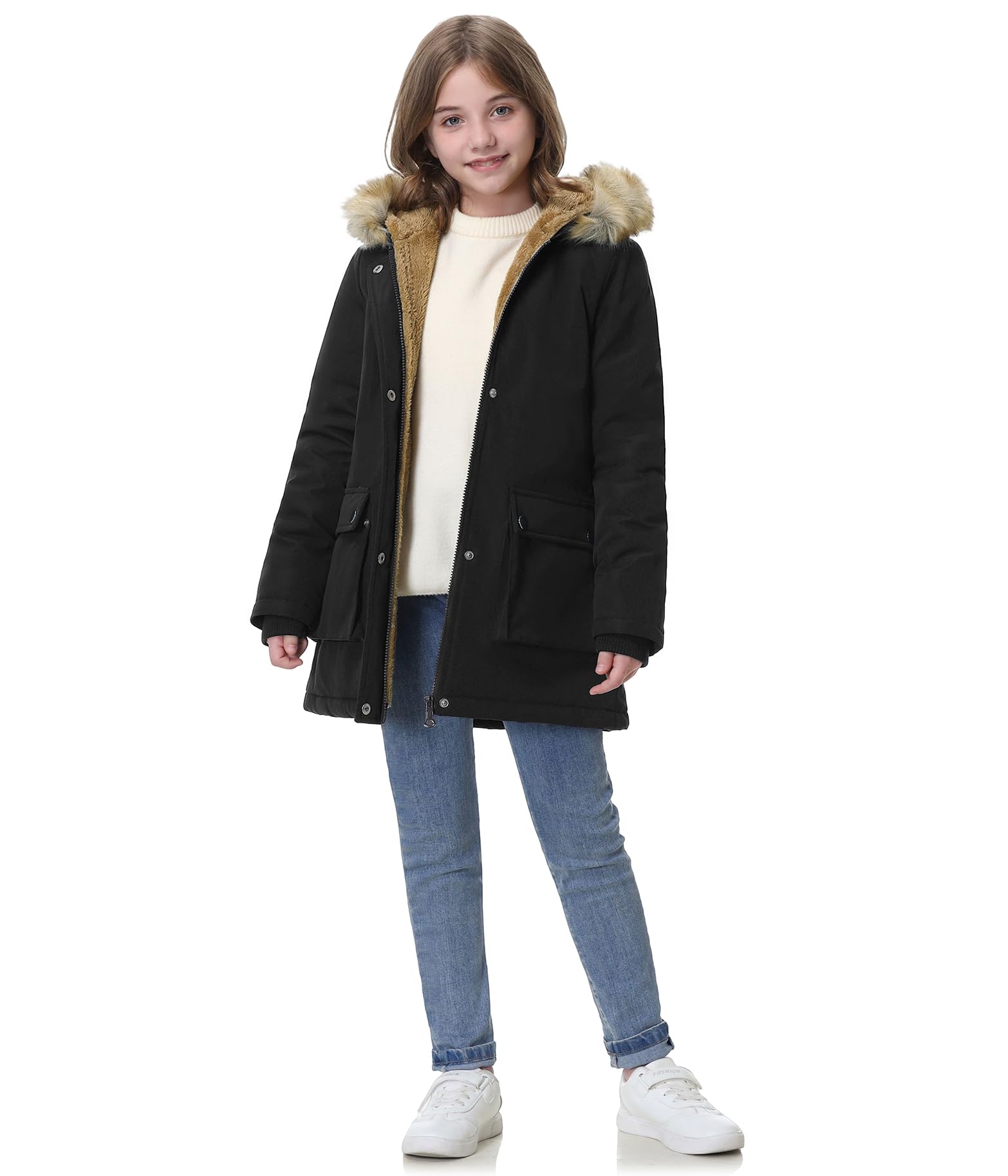 Vancavoo Manteaux Fille Hiver Parka Veste Enfant Longue Blouson Epaisse Manteau à Capuche Chaud Polaire Vêtements D'extérieur pour 6-12 Ans