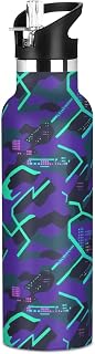 Modern Neon Line Camouflage Leak Proof & BPA Free Gym Water Bottle with Straw Lid Vacuum Insulated Bike Running Sports Travel Gym