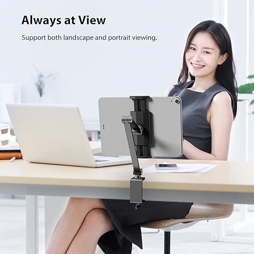 Miniatura 7 de BEWISER Soporte de escritorio para iPad, soporte para tableta para escritorio o cama, gira 360 grados de flexibilidad, altura y ángulo ajustable,