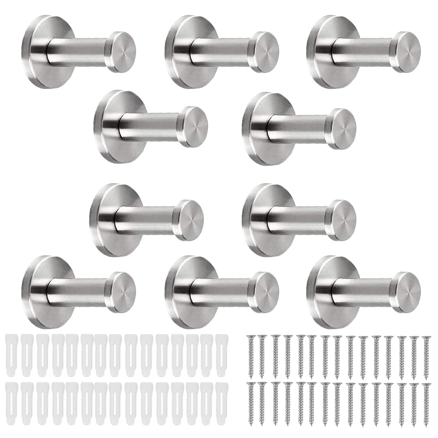 Vanloory Bathroom Towel Hooks, 10 Pack Round Coat Hooks, Sturdy Wall Mounted Robe Hook, SUS 304 Stainless Steel Heavy Duty Clothes Hanger, Wall Towel