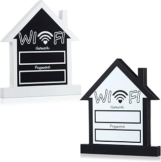 Set of 2 Wifi Pattern Password Sign for Home and Business Wifi Pattern Password Sign Board Wifi Pattern Chalk Board Internet Password Sign Freestanding Wifi Pattern Sign Centerpiece Decoration for Home Business Office Shelf