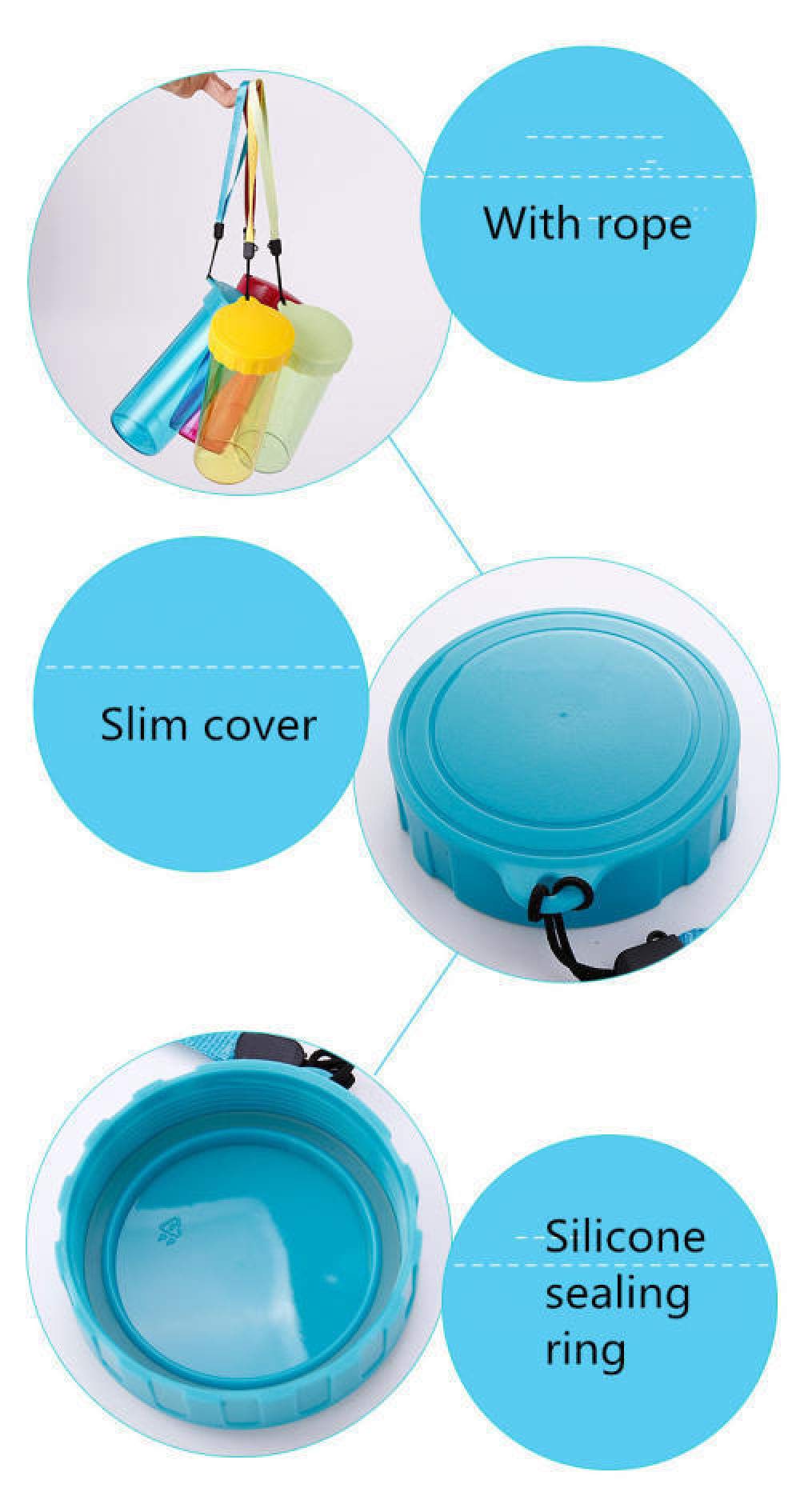Botella de agua deportiva anticaídas de 310 ml vaso de plástico con tapa portátil simple transparente taza de mano estudiante, color: azul (Color: azul)