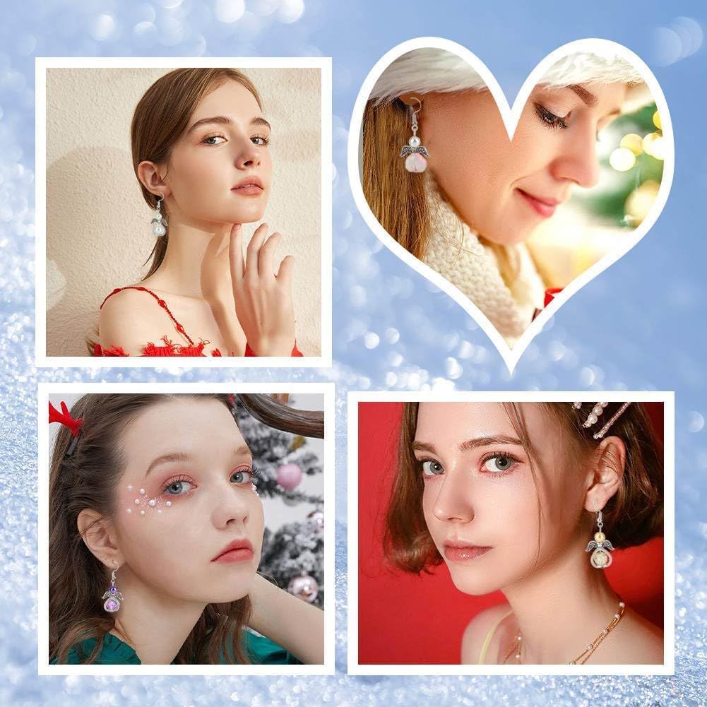 SUNNYCLUE 1 Box DIY 20 Pairs Guardian Angel Charms Christmas Beading Angel Beads Earrings Making Starter Kit Wing Bead Heart Frames Round Crackle Spacers for Jewelry Making Kits Women Craft