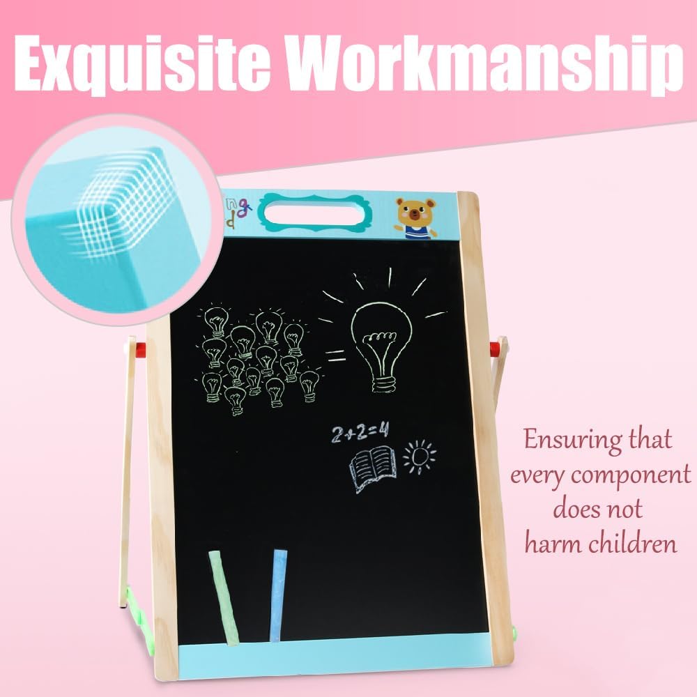 Easel Kids, Tabletop Chalkboard & Whiteboard Children, Stand Dry Erase Board Double Sided Desktop Drawing Board, Portable Art Easel with Magnets Letters and Numbers Gift for Boys Girls