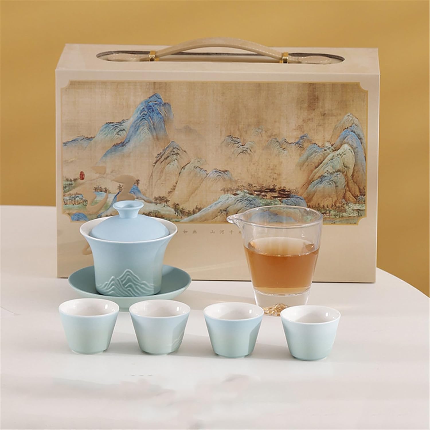 Blue and White Porcelain Tea Set - Complete Brewing Tray with Stand-set5