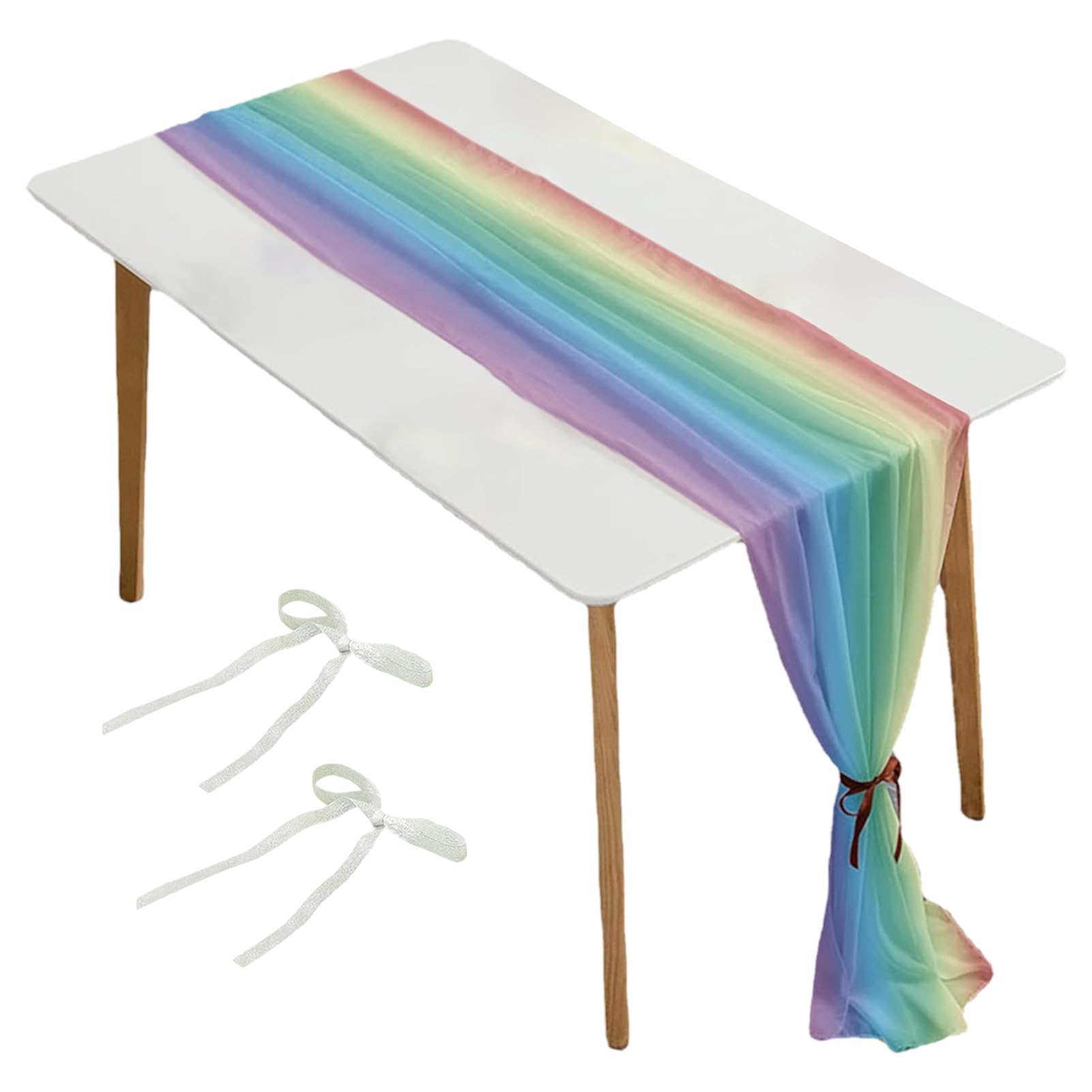 Chemin de table en mousseline arc-en-ciel pour célébrer votre amour avec douceur