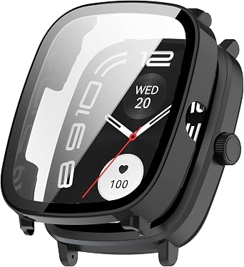 MOTONG PC Full Coverage Protective Watch Case Cover Tempered Glass Screen Protector Compatible with Haylou RS5Black