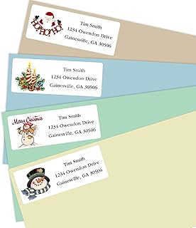 Address Labels Personalized Return Address Labels Christmas 2.6" x 1" Custom Mailing Label for Envelopes (30-1200) Customized Self Adhesive Stickers Printable Mail Envelope Adress Label, White