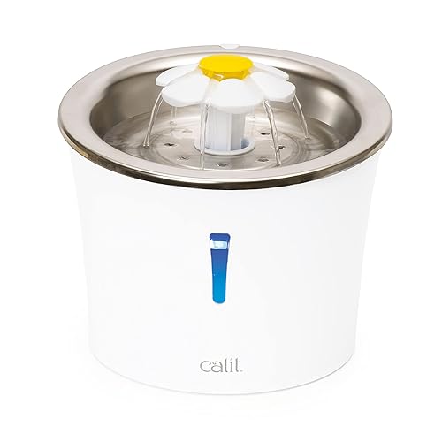 Catit LED Flower Fountain with Triple Action Filter, Cat Drinking Water Fountain, 3 L - Stainless Steel - 8.27 x 8.27 x 6.69 Inches