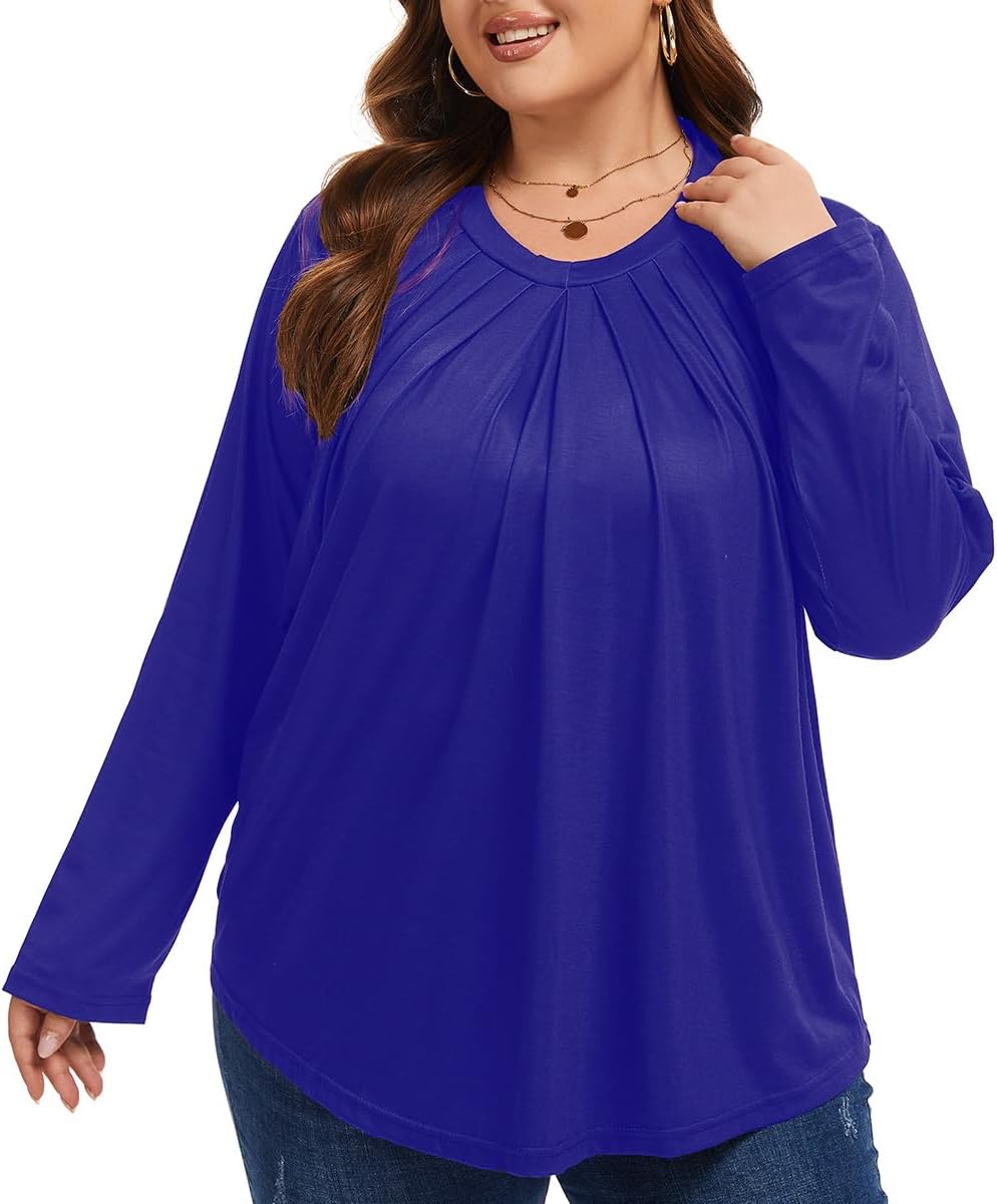 Womens Plus Size Tops Tunic Long Sleeve Shirts Casual Loose Soft Blouse 1XL-5XL