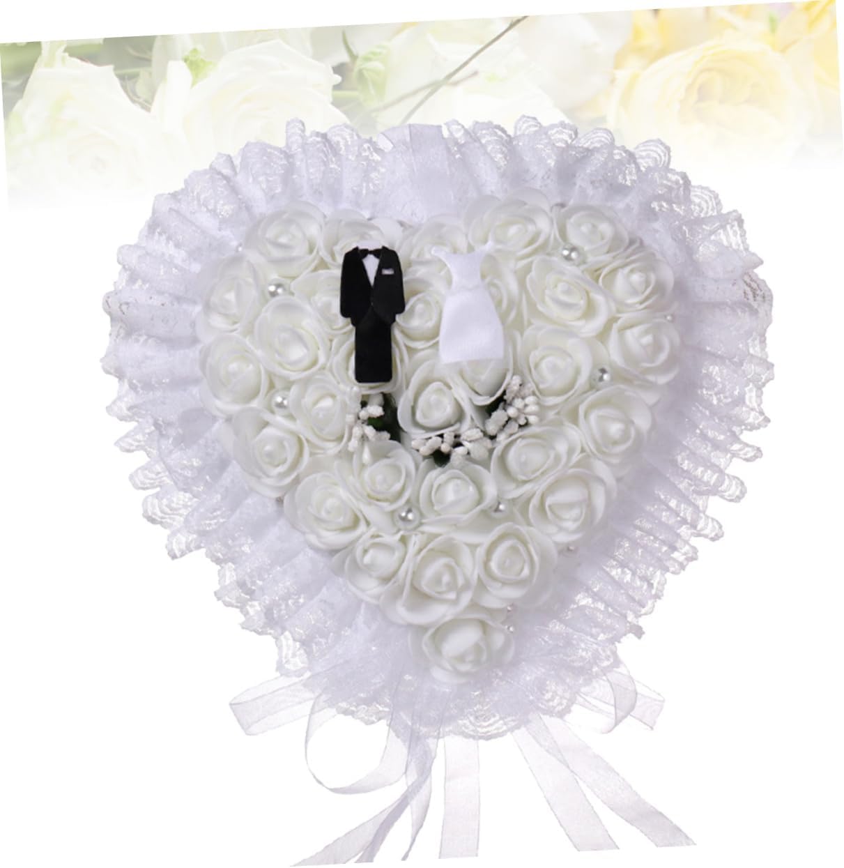 Floral Lace Bearer Pillow for Wedding Ceremony Elegant Decorative Cushion for Engagement Memory Keepsake for Bride and Groom