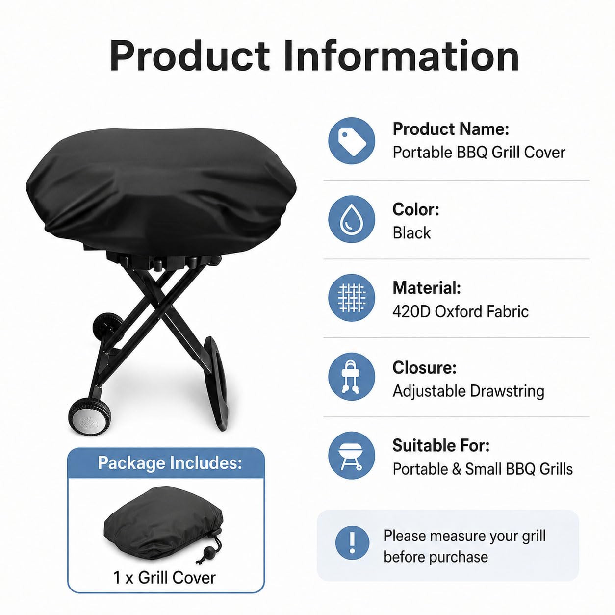 Copertura Barbecue Portatile per Grill2Go X200 25409200 2024 2025 2026+, Impermeabile Copri BBQ Oxford 420D, Anti-UV e Antipolvere con Coulisse Regolabile