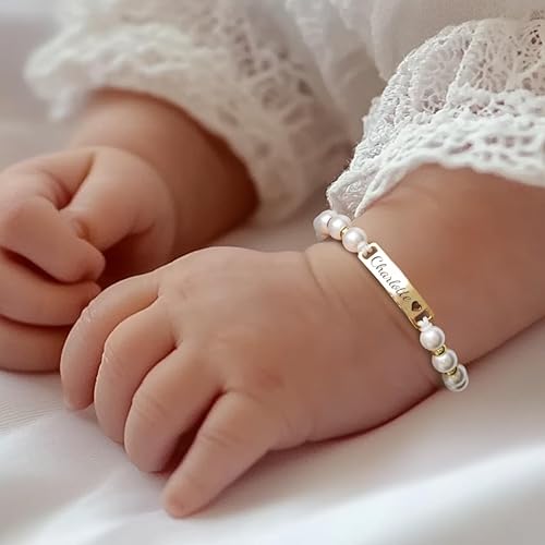 Miniatura 3 de Pulseras de bebé personalizadas para niñas pequeñas, pulsera con nombre de perlas para niñas, tamaño ajustable para bebés y niñas, regalos