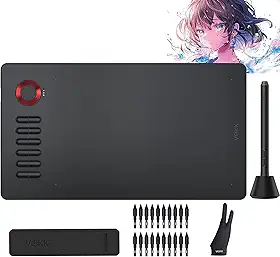 VEIKK A15Pro Mesas Digitalizadoras, Tablet com 12 teclas de atalho, 1 mostrador rápido e caneta passiva sem bateria, suporta função de inclinação, para Mac, Windows, Linux e Android OS