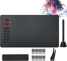 VEIKK A15Pro Mesas Digitalizadoras, Tablet com 12 teclas de atalho, 1 mostrador rápido e caneta passiva sem bateria, suporta função de inclinação, para Mac, Windows, Linux e Android OS