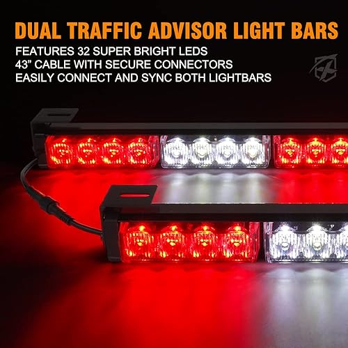 Miniatura 10 de Xprite Barra de luz LED estroboscópica de asesor de tráfico de emergencia, barra de luz doble estroboscópica para cubierta interior del parabrisas