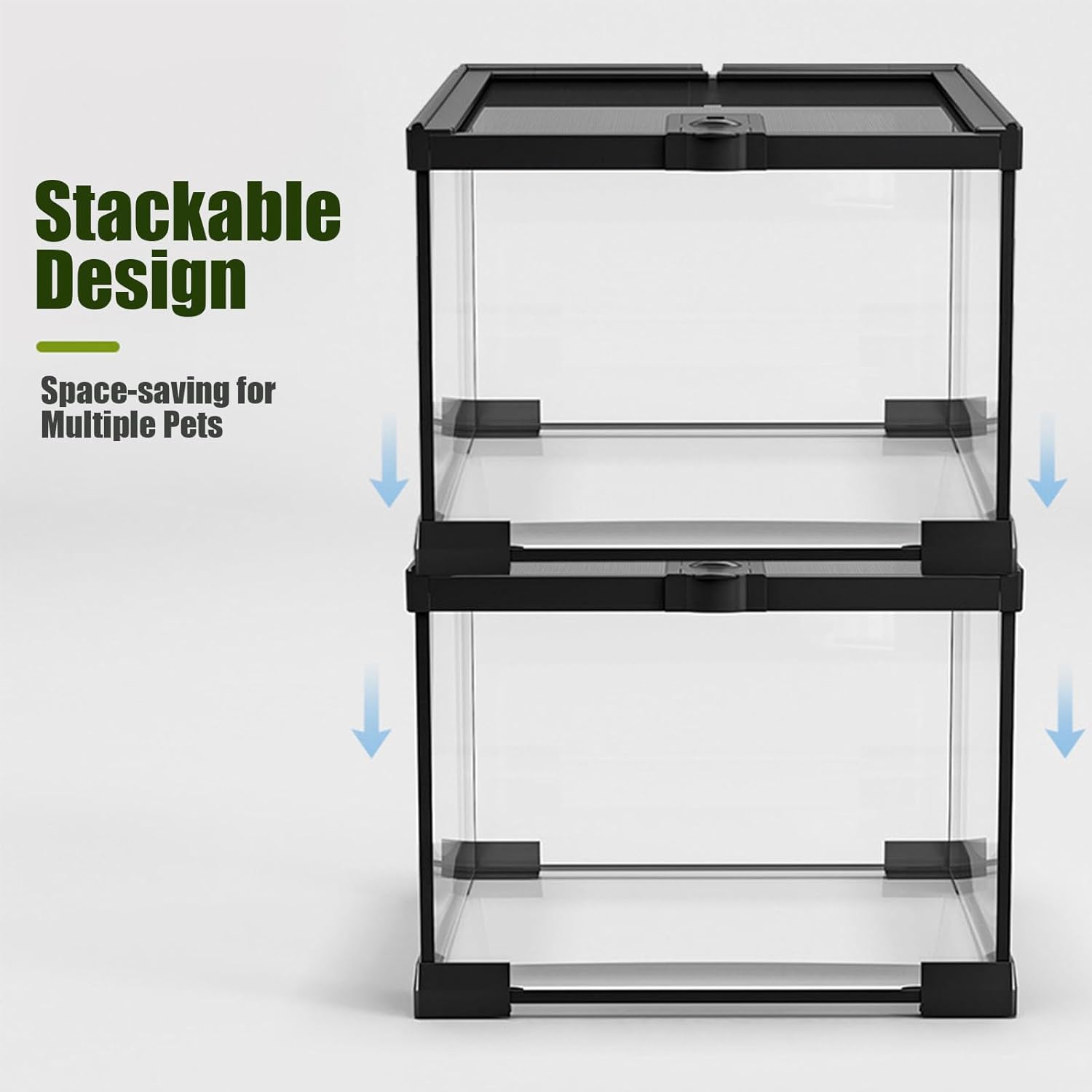 Small Reptile Glass Terrarium Tank: 2.5 Gallon Enclosure Cage with Lockable Top Opening Aquarium Habitat for Crested Gecko, Lizard, Snake, Chameleons, Turtle, Tarantula, Tree Frog (12"x8"x6")