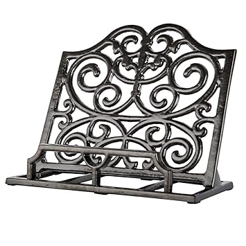 Vintage Cookbook Stand Cast Iron, Decorative Metal Cookbook Recipe Holder for Cookbooks or iPad Stands for Kitchen, Coffee Gold