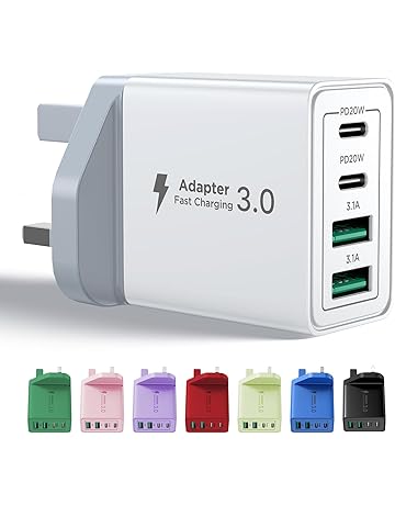 USB C Plug Fast Charge, 40W 4-Port Multi USB Charger Plug UK Dual Port PD Power Adapter +QC Wall Plug Multiport Mains Type C Charging Plug for iPhone 16 15 14 13 12 11 Pro Max XS XR 8, Samsung, iPad