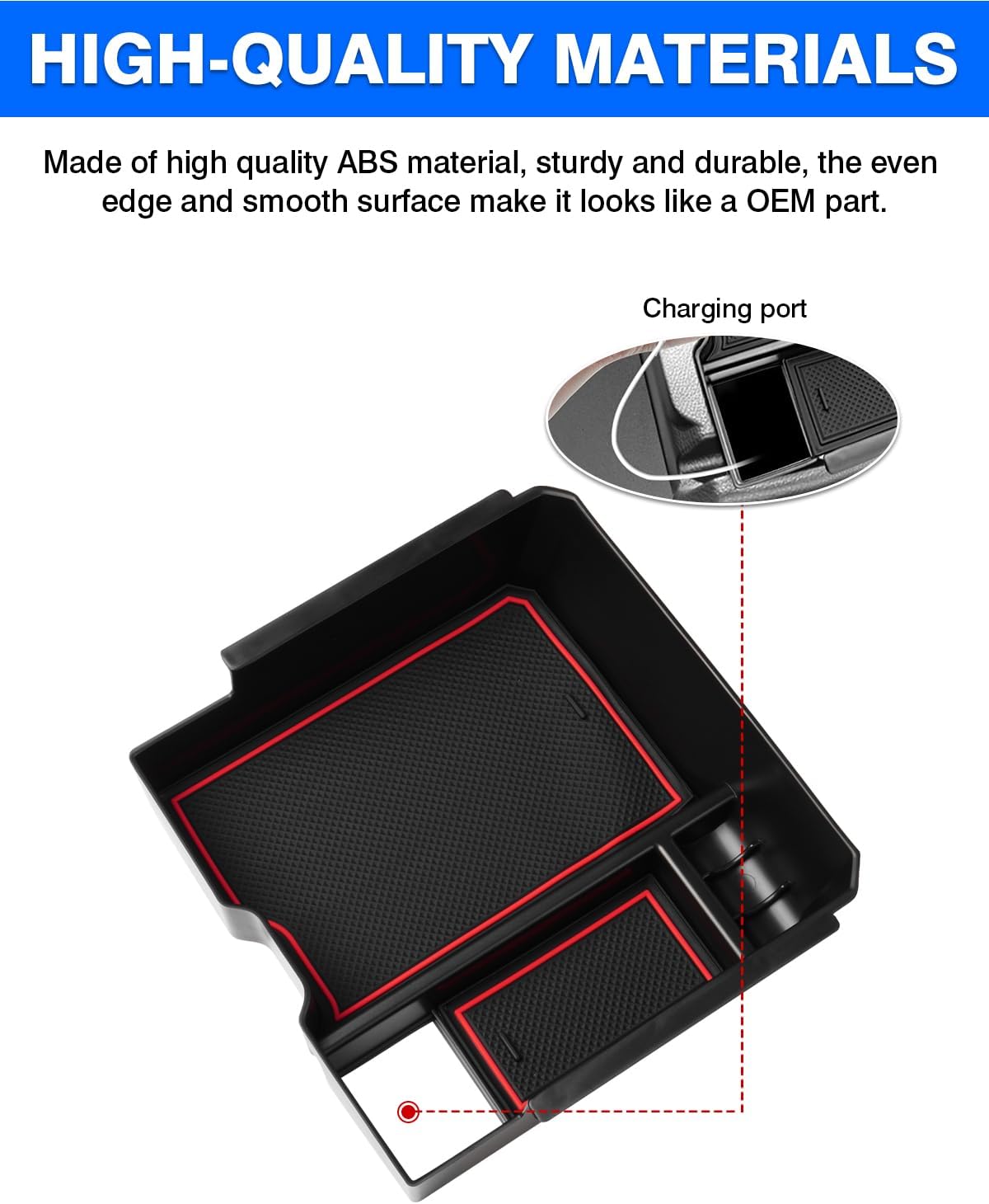 Autorder Center Console Organizer for 2024 2025 2026 Ford Ranger Accessories Armrest Storage Box Secondary Insert Tray with 2 Color Mats (ONIF FIT Electric handbrake Version) image 5
