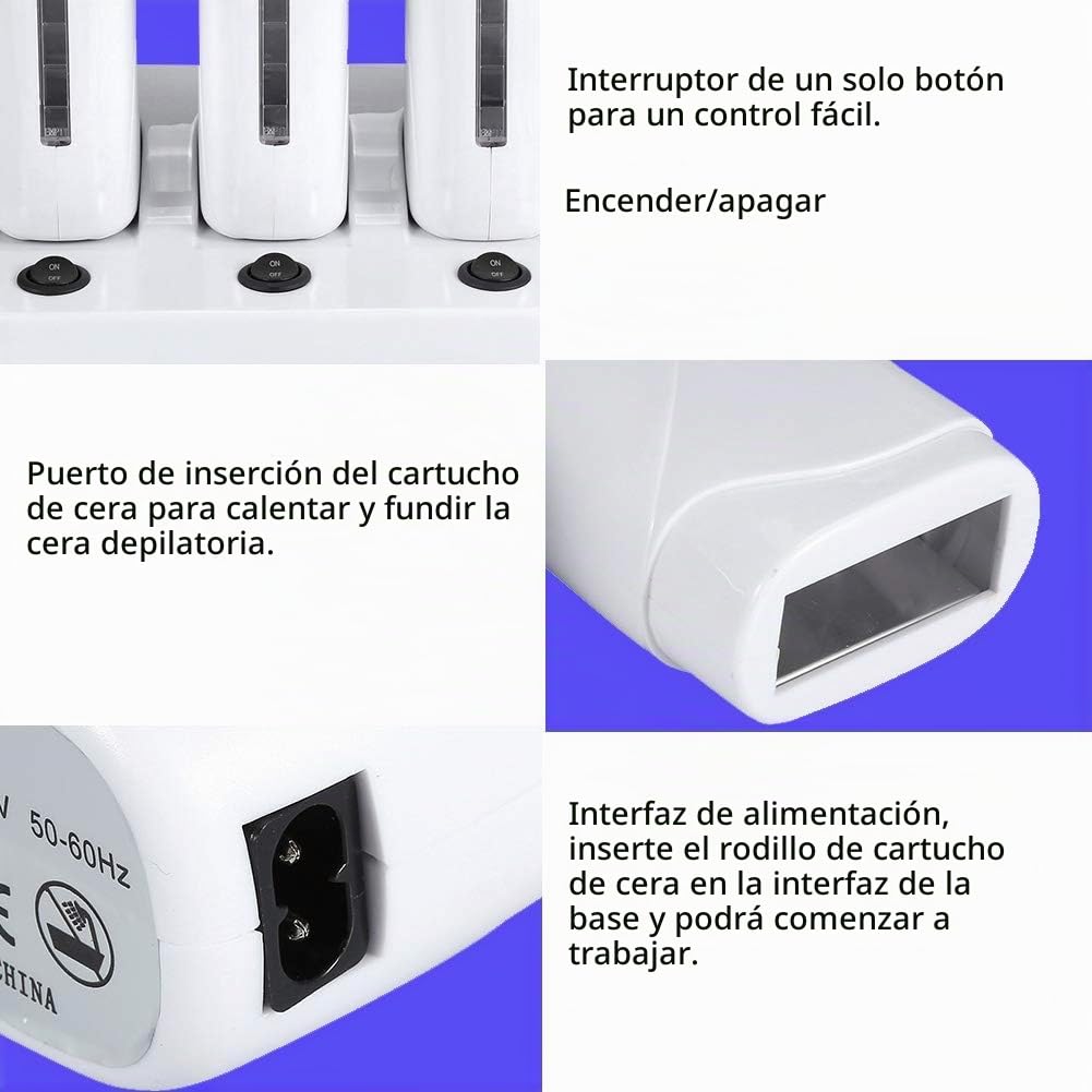 Triple - Calentador de cera para depilación profesional roll on dispositivo, cartuchos de cera depilación