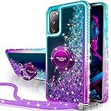 Silverback for Samsung Galaxy S20 FE 5G Case, Moving Liquid Holographic Sparkle Glitter Case with Stand, Bling Diamond Ring Protective Galaxy S20 Fan Edition Case for Girls Women -Purple