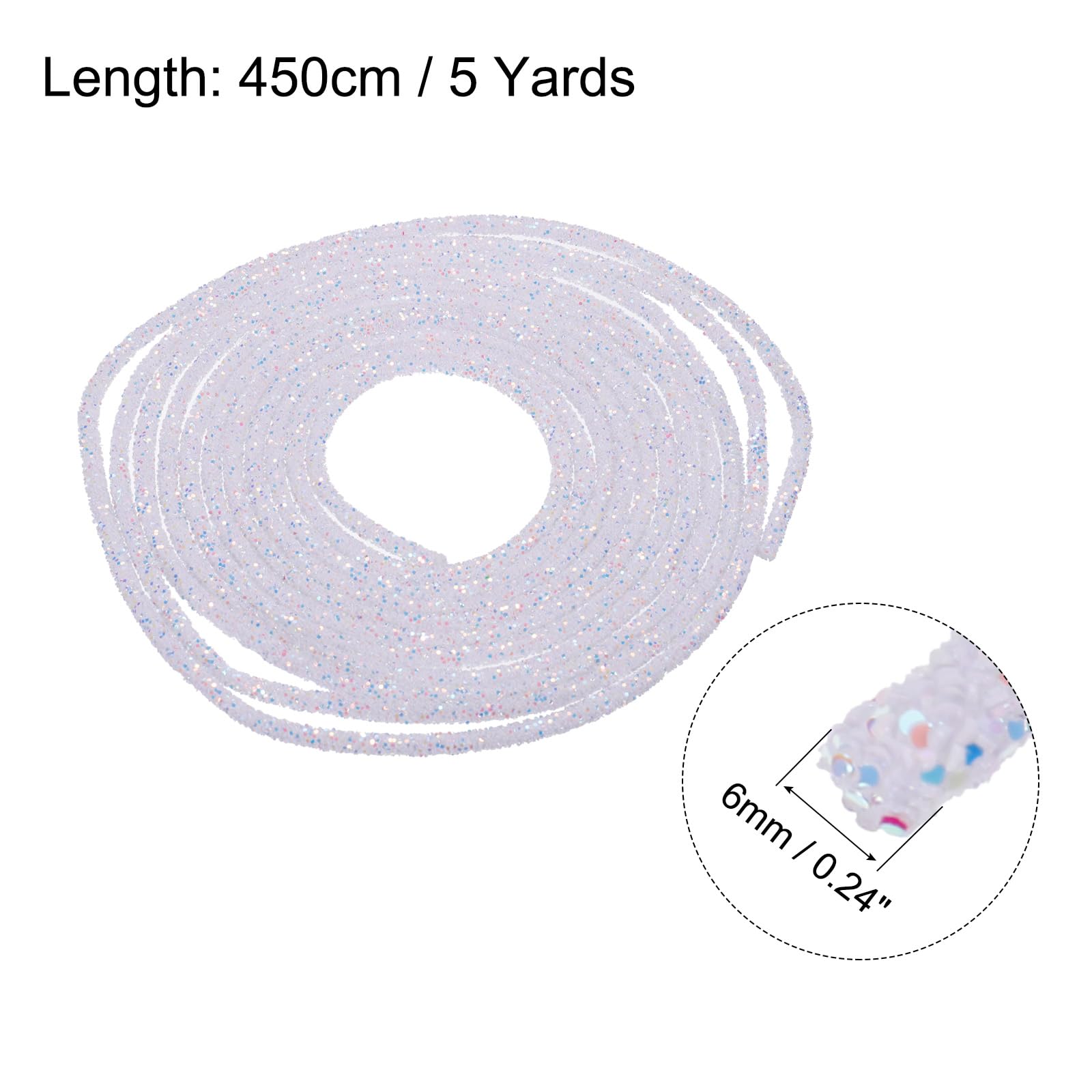 sourcing map 5 Yard 6mm 0.24 inch Glitter Sequins Rope Sequins Rhinestone Tube Cord for DIY Wedding Dresses Costume Clothing Shoes Jewelry Accessory Clear White — view 281