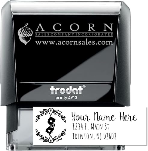 Miniatura 266 de State Love - Sello de dirección autoentintado para Texas, caja rosa, púrpura o negra, impresiones limpias y nítidas, diseño rectangular, tamaño 7/8