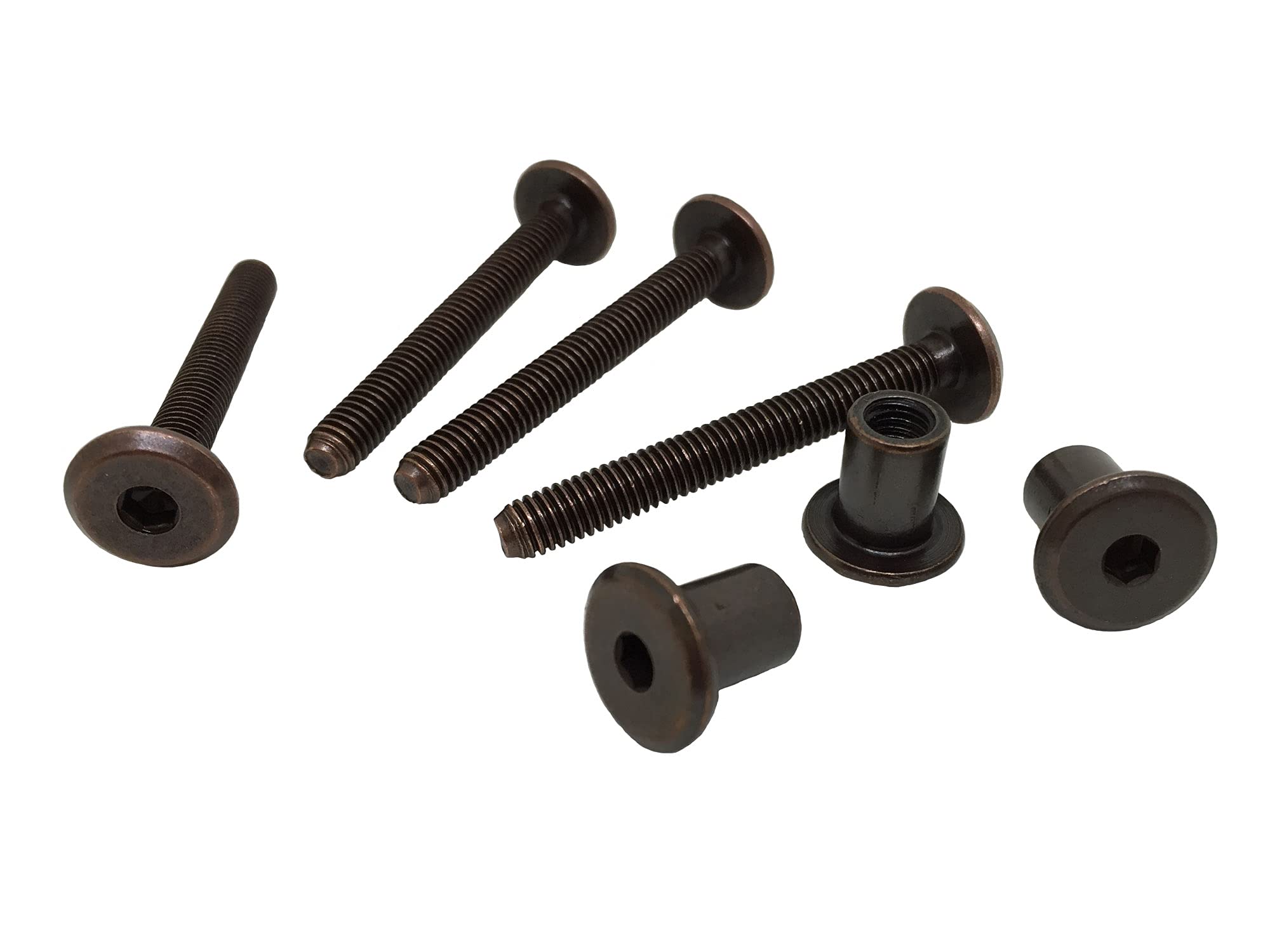 M6 x 90mm Bronzed Joint Connector Bolts & 12mm Cap Nuts - Cot Bed Bolts (25)