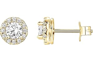 14K Gold Plated Sterling Silver Post Brilliant Round Faux Diamond Halo Earrings - Yellow Gold