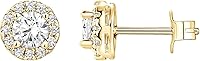 PAVOI 14K Gold Plated 925 Sterling Silver Halo CZ Stud Earrings - Faux Diamond Sparkle in Rose White Yellow Gold for Women