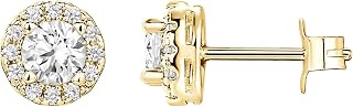 PAVOI 14K Gold Plated 925 Sterling Silver Halo CZ Stud Earrings - Faux Diamond Sparkle in Rose White Yellow Gold for Women