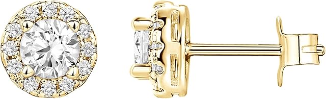 PAVOI 14K Gold Plated Sterling Silver Post Round Halo Cubic Zirconia Stud Earrings in Yellow Gold