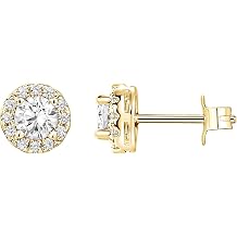 PAVOI 14K Gold Plated 925 Sterling Silver Post Brilliant Round Faux Diamond Halo Earrings - Premium Cubic Zirconia