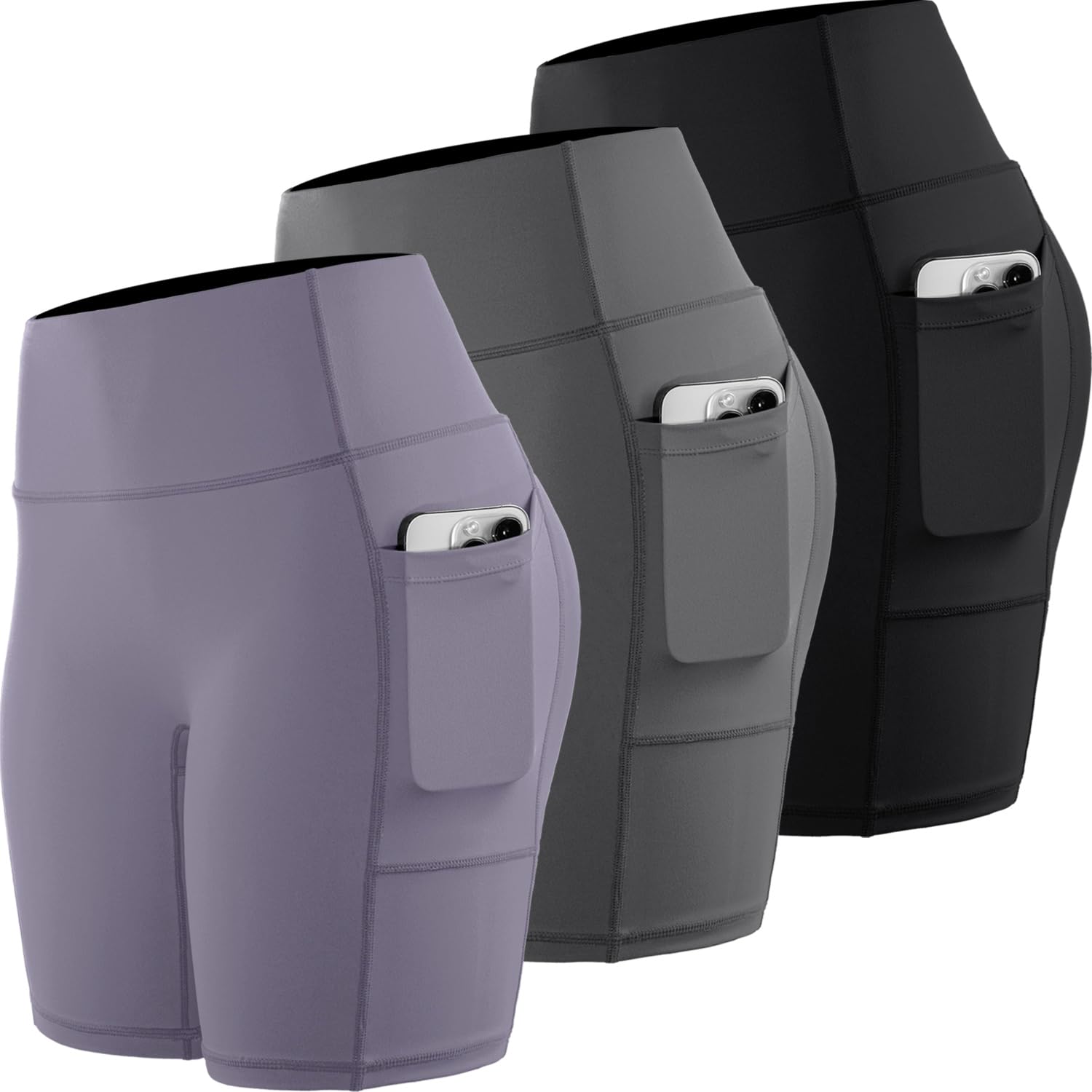 CADMUS Women's High Waist Spandex Yoga Shorts for Bike Running Two Side Pockets