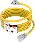EP 15Ft 14/3 Lighted Outdoor Extension Cord - 14 Gauge 3 Prong SJTW Heavy Duty Black Extension Cable with 3 Prong Grounded Plug for Safety,Great for Garden and Major Appliances,UL Listed