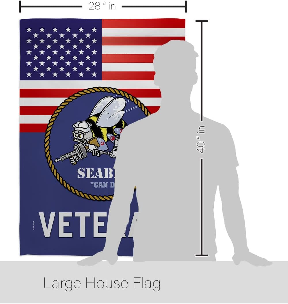 US Seabees Veteran House Flag - Pack Armed Forces Navy USN Seabee United State American Military Retire Official USA Embroidery - Banner Small Garden Yard Gift Double-Sided Made in 28 X 40