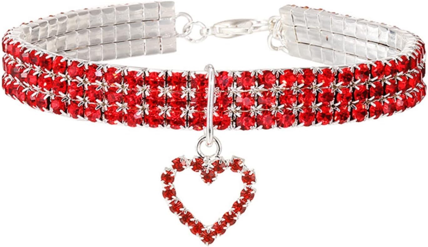 Obroża dla psa, Bling Rhinestones Obroża dla psa z kryształowym sercem i diamentem Regulowana fantazyjna obroża małych, średnich dużych psów, kotów zwierząt domowych(Red,L)