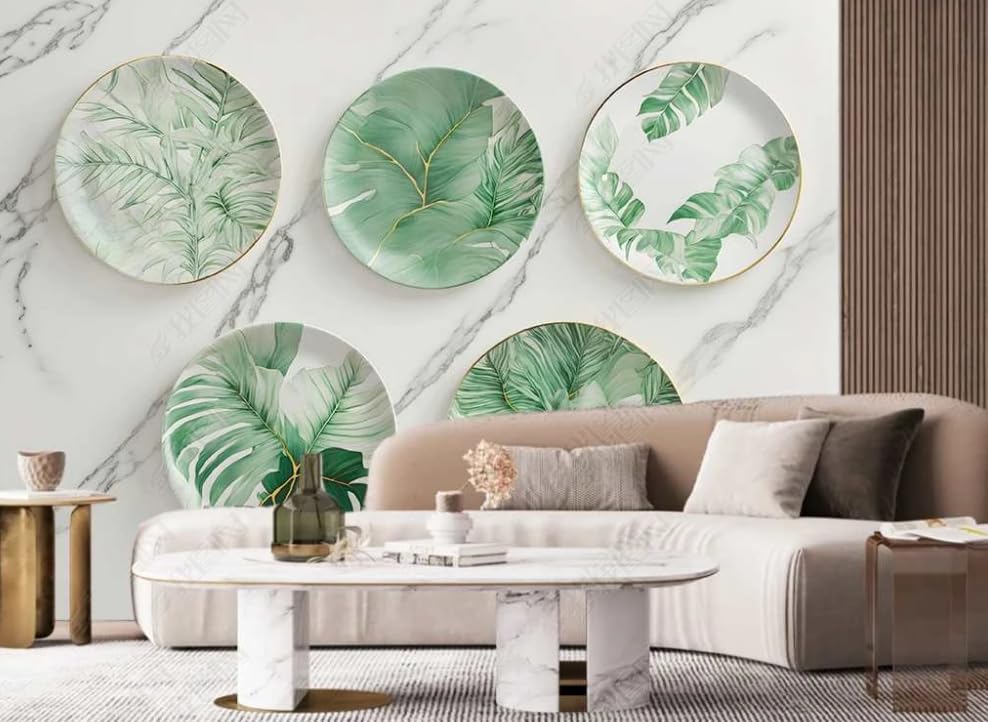Papier peint intissé salon pour rénover un mur abîmé avec décor marbre géant