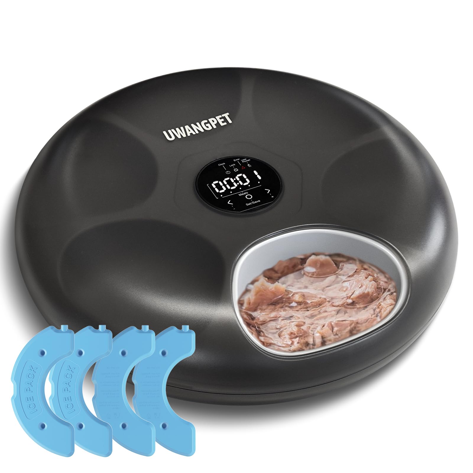 Wireless Automatic Cat Feeder with 4 Ice Packs,6-Compartment Feeding Tray,Rechargeable High-Capacity Battery Timer Cat Feeder,for Cats and Small Dogs - Black