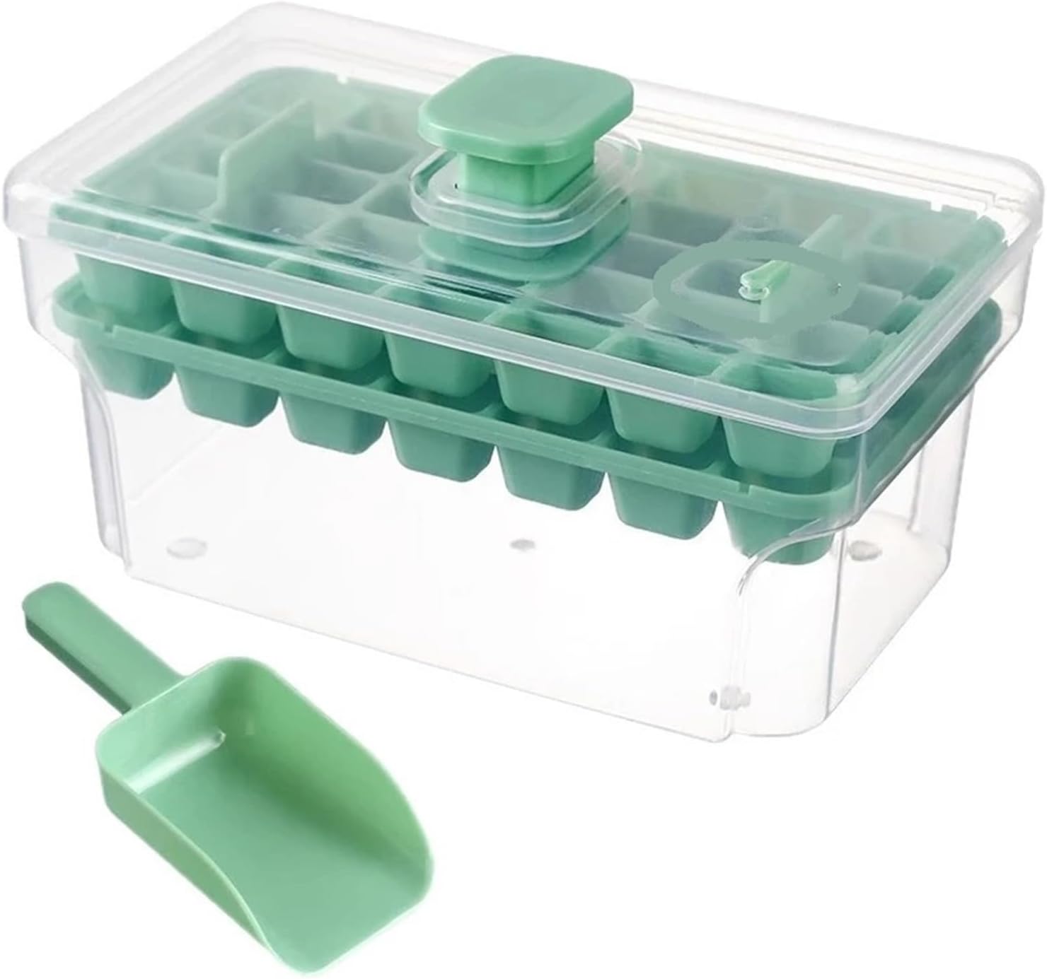 Ice Mold Trays ，Compatible for Freezer with Lid and Bin Cube Making 68Pcs Cubes Easy Press to Release Blocks Molds